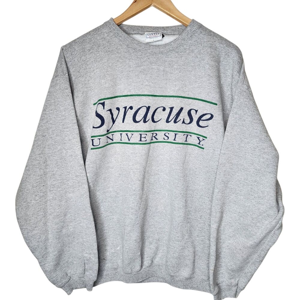 Vtg 90s Syracuse University Sweatshirt Santee Made in USA Script Spellout Large